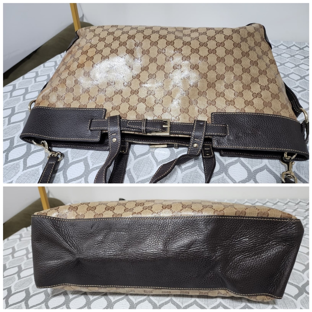Gucci GG Canvas/Leather Belt Tote Bag Brown/Beige - Picture 8 of 15